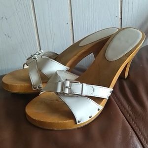 Mia Swedish White Leather and Wood Clogs Size 10